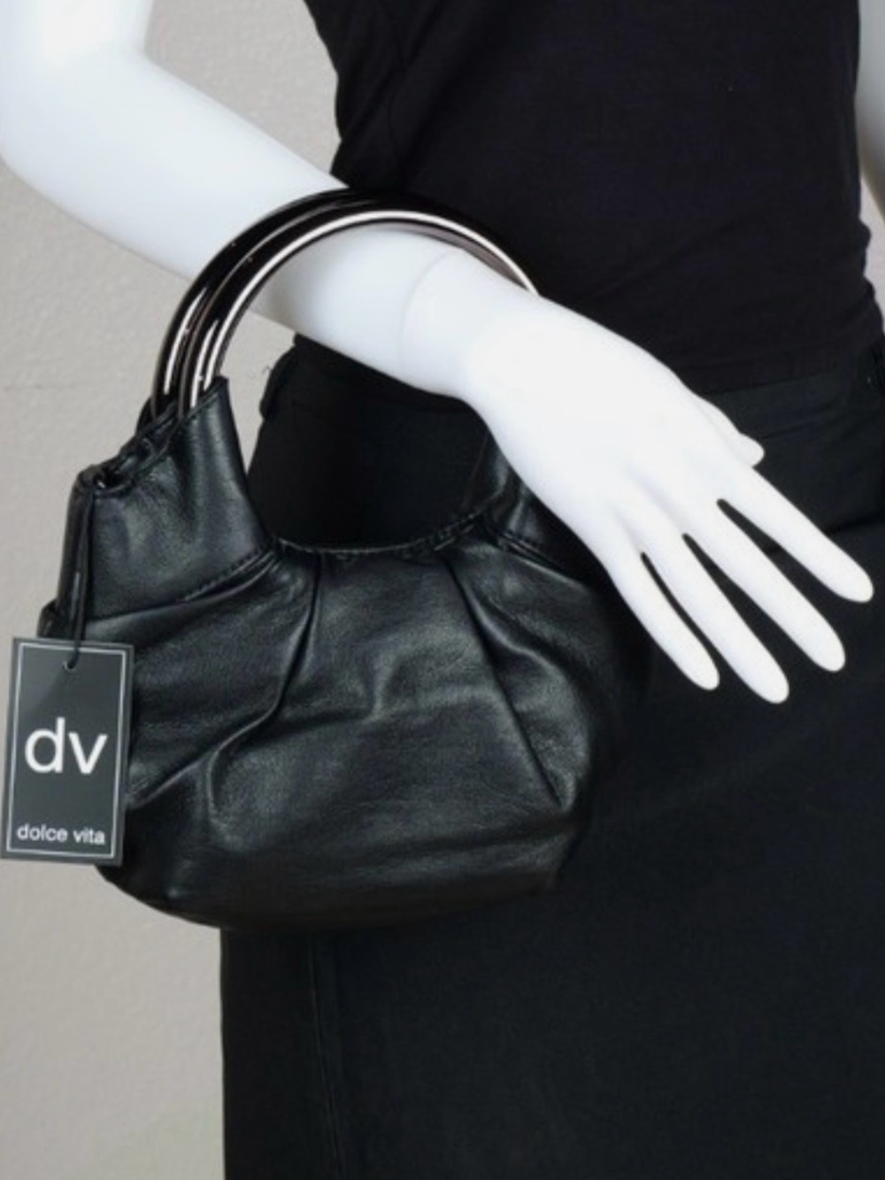 Dolce Vita Black Mini Becca Handbag with Metallic Circle Handles